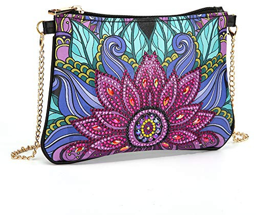 MWOOT DIY 5D diamantmålning damhandväskor cross-body väska, diamant korsstygn konst läder axelväska kuvertväska myntväska med kedja och tofsar för kvinnor flicka