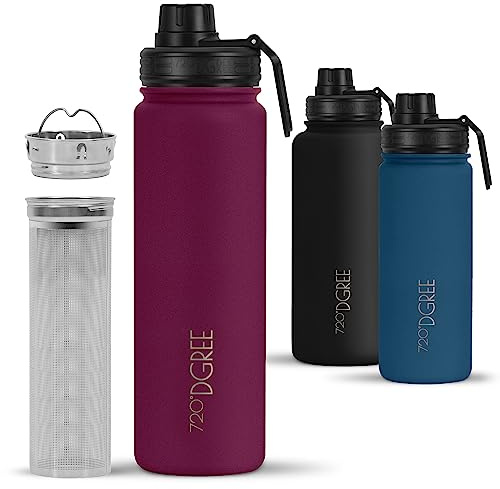 720°DGREE Edelstahl Trinkflasche 710ml “noLimit” - Hält 12h Heiß, 24h Kalt | Mit Teesieb, Fruchteinsatz - Auslaufsicher bei Kohlensäure, BPA-Frei - Thermosflasche für Sport, Schule, Büro, Uni, Outdoor
