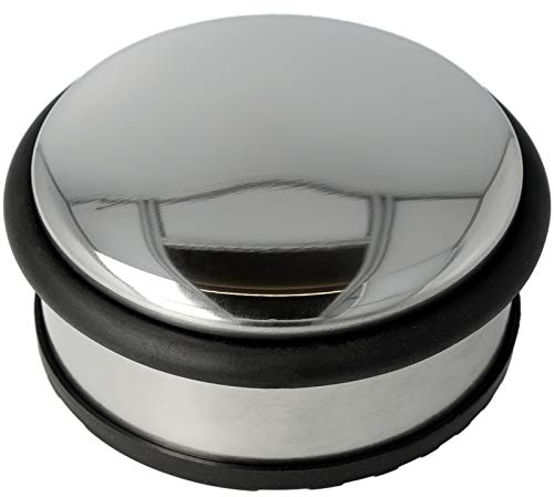 Westcott Butée de porte en acier inoxydable | Butée de porte ronde d'un poids de 1,2 kg | Anneau en caoutchouc protégeant la porte | Dessous extra antidérapant | ⌀ 10 cm, hauteur 4 cm |E-19001 00