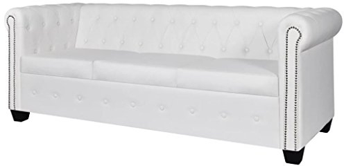 Tidyard Chesterfield Sofa 3-Sitzer Ledersofa Loungesofa Couchsofa Sofagarnitur Vintagebürosofa Polstermöbel Stilsofa Couchgarnitur Polstersofa Kunstleder Weiß 200,5 x 76 x 70 cm