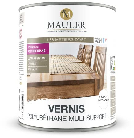 MAULER - Vernis polyuréthane bois 1L - Brillant Incolore - Parfait pour l'Interieur - Protection taches, rayures, chocs