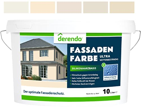 derendo Silikonharz Fassadenfarbe Beige ULTRA Wetterschutz Cremebeige 10 l aussen Fassade Silikonharzfarbe mit Abperleffekt Lotus Blatt Fassadenschutz Schmutzabweisende Silikonharzbeschichtung
