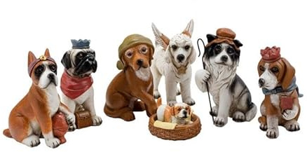 DRW Belén Misterio de Perros 10 cm de Resina Pintado a Mano formado por 7 Piezas