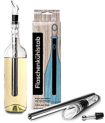Uniqueed - Weinkühler Weinkühlstab für Weinliebhaber Premium Qualität • bis 4 Stunden kalt • verschiedene Farben • Geschenkidee • Wein Geschenk • Weinkühlstab mit Ausgießer (Edelstahl)