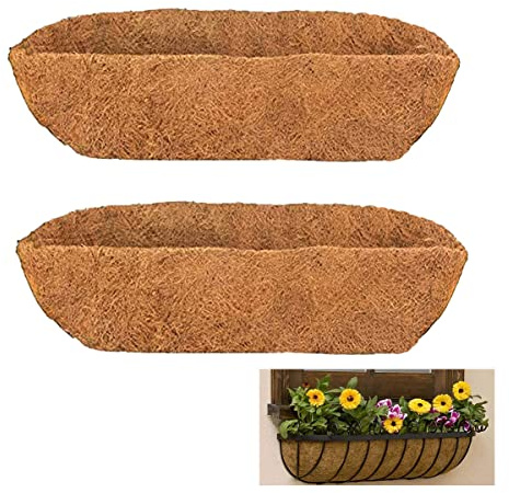 HH-LIFE 2 pcs Pre-formed Molded Coco Liners 30 inch (76cm) Wall Trough Coco Liner Window Box Liner For Wall Mounted Planters/Window Flower Baskets
