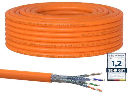 RedStar24 CAT 7 Verlegekabel 15m Netzwerkkabel Datenkabel LAN CAT7 Kabel Kupfer Installationskabel CAT.7 Gigabit S/FTP Kat.7 Halogenfrei PIMF POE 10Gbit Netzwerk Verkabelung Ethernet Simplex 15m | Installationskabel CAT.7 Gigabit S/FTP Kat.7 Halogenfrei PIMF POE 10Gbit AWG23 Netzwerk Verkabelung Ethernet Simplex
