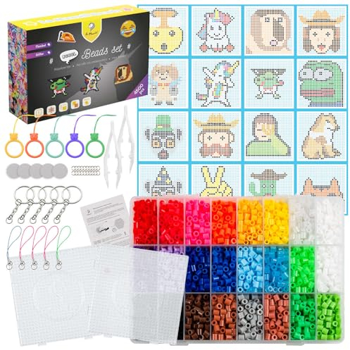 La Manuli Bügelperlen Set 4500 Stück Steckperlen 5mm Midi Größe (22 Farben) mit Steckplatten, Vorlagen und Zubehör, Fuse Beads Kit für Jungen und Mädchen ab 6 Jahren