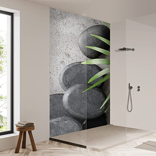 yourplate Duschrückwände individuelle Größe (Schwarze Flusssteine) | 3mm Aluminium Verbundplatte, exklusives Design, einfache Montage, geringes Gewicht, fugenlos, wasserdicht, pflegeleicht