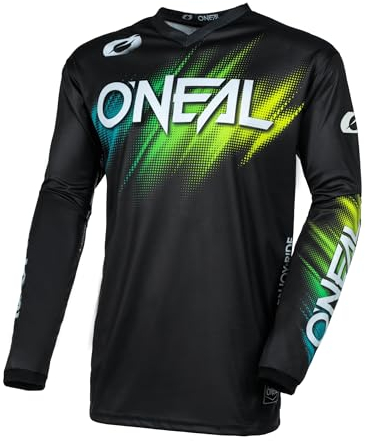 O'NEAL | Motocross-Jersey Langarm | MX Enduro | Gepolsterter Ellbogenschutz, V-Ausschnitt, atmungsaktiv | Element Jersey Voltage V.24 | Erwachsene | Schwarz Grün | Größe M