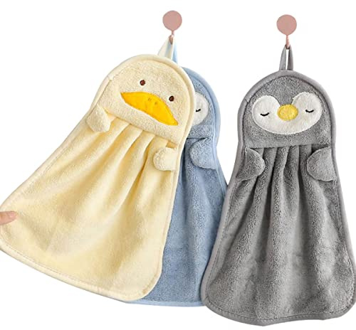 Ewanda store Paquete de 3 bonitas toallas de mano, toallas de mano con lazo para colgar, toallas de mano colgantes para niños, para cocina, baño, hogar