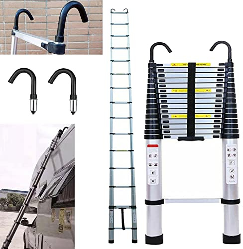 7Sevenjokers 6.2M Telescopic Aluminium Extension Ladder with 2 Detachable Hooks, Max Load 330lbs
