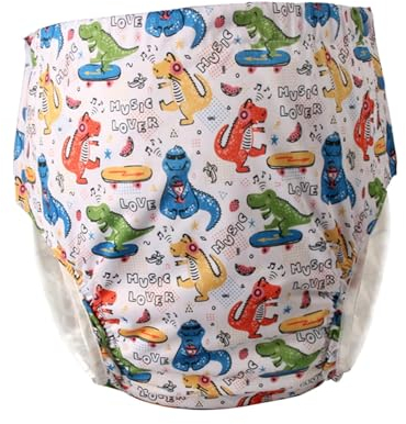 Milageto Erwachsene Stoffwindel, waschbare Windelhülle, verstellbare Schnallenseite, zum Trocknen von weicher Material-Schutzunterwäsche für alte Männer, Dinosaurier XXL