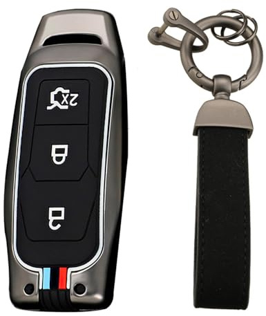 KUNIO Keyless Schlüsselhülle Passt für Ford Focus Mondeo MK5 S-max Kuga Puma Fiesta Escort Explorer Schlüsseletui Metallgehäuse Schlüsselcover 3 Tasten Schlüsselanhänger B Schwarz