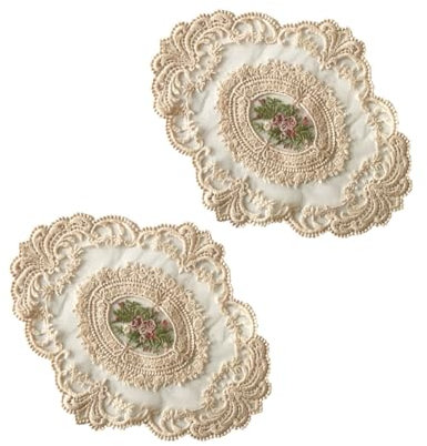 CIYODO Gehäkelte Tischdecken 2 Stück Spitze Tischdecke Für Wohnkultur Retro Dekotuch Langlebiges Material Waschbar Für Kaffeetisch Und Esstisch