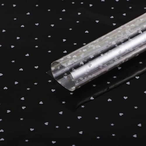 YSTrillion Cellophan Geschenkpapier Rolle,30M x 54CM Transparent Zellophanrolle Zellophan Rolle für Geschenkkörbe,Floristen,Snack,Blumenstrauß,Obst,Kunst,Party(Liebe + Pentagramm)