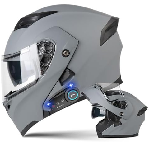 Motorcycle Modular Bluetooth Helmet Full Face Integrated Motorbike Helmet With Anti-Fog Double Visor Modular Flip up front Motorcycle Helmet ECE Approved For Adult Men and Women
