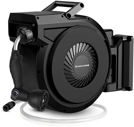 CoolHome Schlauchtrommel 38 + 2 Meter - Gartenschlauch mit Rolle - Schlauchhalter 180° drehbar - Gartenschlauchrolle - Schwarz