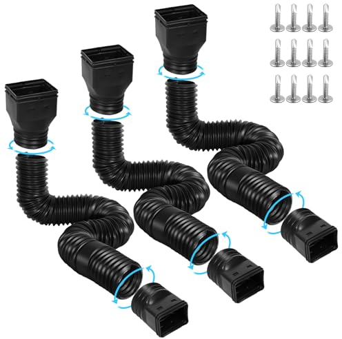 Gutterlix 3 Pack Flexible Gutter Downspout Extensions Extendable from 21 to 67, Downspout Extender Comes with Adapters, Thickened Down spout Drain Extension for Rainwater Drainage(Black)