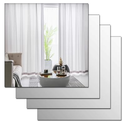 MCLEULLA Acrylspiegel-Aufkleber für Wände, 4 Stück, Plexiglas-Spiegel, bruchsicher, Wandmontage, zum Aufkleben, großer Spiegel, Heimtraining, Fitnessstudio, Flur, Fliesen, selbstklebend