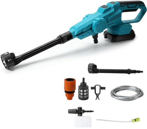 Akku Hochdruckreiniger, 100 BAR für Makita 18V Akku Tragbarer Hochdruckreiniger mit 6-IN-1 Düse, Bürstenloser Motor,mit 15000mA Batterien, 380L/H(6.3L/min),für Auto, Terrasse, Rasen (Mit 1 Batterie)