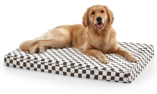JOEJOY Dog Bed for Large Dogs, Large Orthopedic Dog Bed with Removable Washable Cover, Cute Modern Plush and Memory Egg Crate Foam Dog Bed, 36 x 27, Coffee