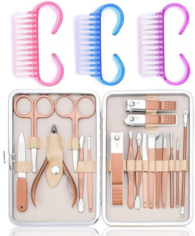 Set De Cuidado De Uñas De 18 Piezas Con Cepillos De Uñas De 3 Piezas, Set De Cuidado De Cutículas, Set De Manicura Diy, Set De Manicura De Viaje, Set De Pedicura Para El Hogar