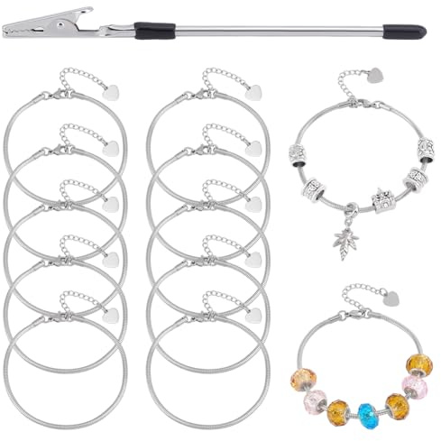 UNICRAFTALE 10 stycken 18 cm (7,87 tum) ormkedjor charm armband justerbara ormarmband med armbandshjälpare hjärtlås förlängningskedja gör-det-själv armbandskedja för smyckestillverkning gåvor