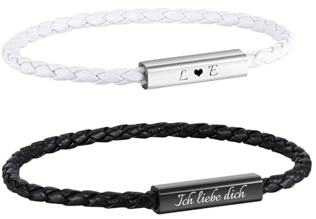 XUANPAI Partnerarmbänder Pärchen Armband mit Gravur - Lederarmbänder für Männer Frauen Magnetische Herz Paar Armbänder Weihnacht Jubiläum Geburtstagsgeschenk Ich Liebe Dich Geschenke