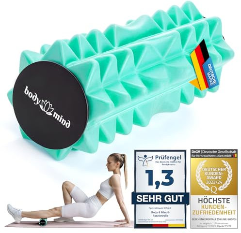 Body & Mind® mini fascia roll - kompakt massagerulle för riktad fasciaträning; idealisk för fötter, knän, nacke och andra muskelgrupper; 15 x 6 cm (Grön)