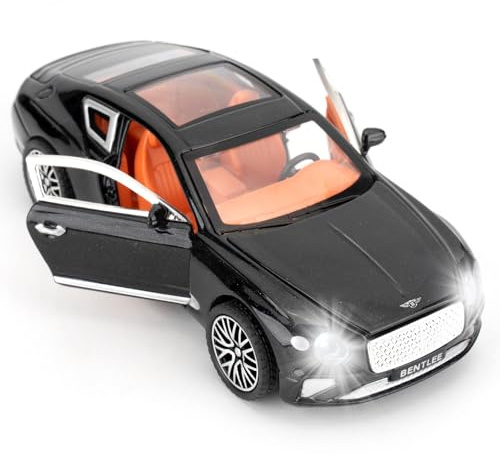 BGHSCA 1/32 Scale Car Model Compatible for Collectible Black Bentley Continental GT Diecast Toy Vehicle, Zinc Alloy Pull Back Black Toy Car with Sound and Light for Adults Kids Gift