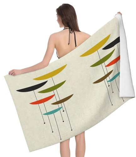 Yiyilong Asciugamano da bagno ultra sottile in fibra assorbente con stampa moderna di metà secolo, ad asciugatura rapida (81,3 x 132,1 cm)