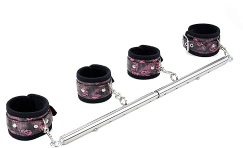 Spreader Bar Heavy Duty Stainless Steel Expandable Home Gym with 4pcs Furry Purple Adjustable Strap,Sports Aid Training Fitness Gear Pilates Aid Kit,Yoga Set
