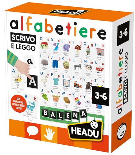 HEADU - Skrivande och läst alfabeter, det unika med kompositoid och mobila bokstäver, ett pedagogiskt spel för barn i åldrarna 3 till 6 år, tillverkad i Italien