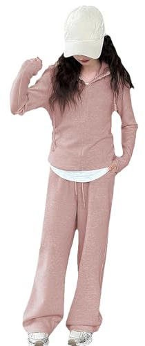 amropi Chándal Niña Sudadera Chaqueta con Capucha y Cremallera y Pantalón Ancho Conjunto de 2 Piezas Rosa,10-11 años