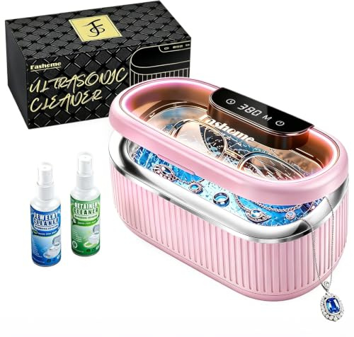 Fashome Ultrasonic Cleaner with 2 × 100ml Cleaning Solutions | 45kHz 3 Modes, 550 ml Stainless Steel Tank, Suitable for Jewellery, Glasses, Rings, Dentures, Elegant Gift Box