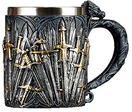 PEKJDS Game of Throne Norsemen Rustic Mug Gothique Pirate Mug Rétro Vintage Bar FestivalCup,3D Tasse en acier inoxydable Tasse à boire pour boisson, café, bière (C)