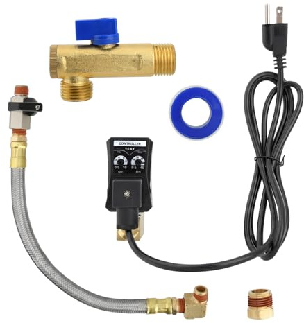 HDYEGIOU Automatic Timed Condensate Drain Valve Electronic Drain Valve Kit with 1/4 Inch NPT Drain Valve Elbow Fitting 1/2 2-way Direct-acting Drain Valve and Braided Steel Hose