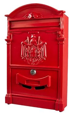 Cassetta delle lettere decorativa in ghisa, resistente, vintage, resistente, per casa, ufficio, ingresso e cancello, elegante design rosso