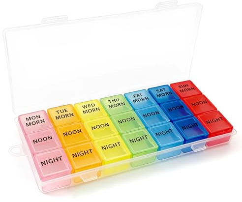 Weekly Pill Box Organisers, 7 Day 3 Time a Day Pill Storage Case, Portable Weekly Pill Dispenser with 21 Compartments for Hold Vitamins and Medication