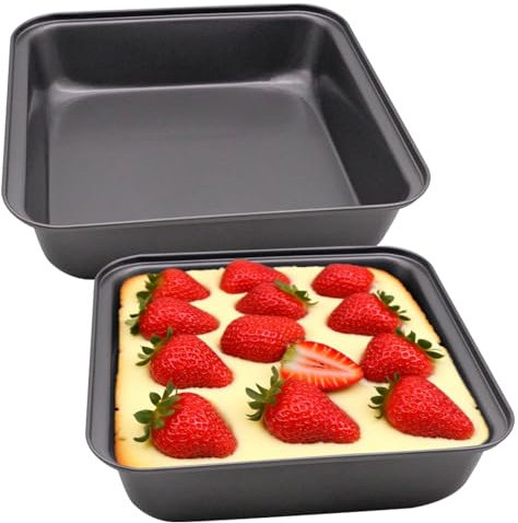Inheming 2Pcs Teglia da Forno Antiaderente Nero, Quadrata Profonda Teglia da Forno Acciaio al Carbonio, Rostiera Antiaderente Teglia per torte di lasagne, Brownie, 22 x 22,5 x 5 cm