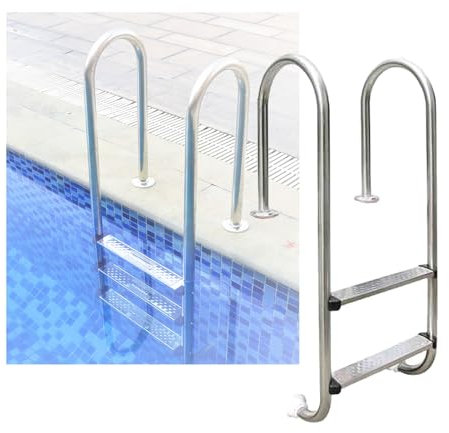 FBJAMZ Échelle de Piscine, échelle de 2/3 marches pour Piscine, Marche en Acier Inoxydable avec rampes, pour l'entrée des escaliers de piscines Hors Sol
