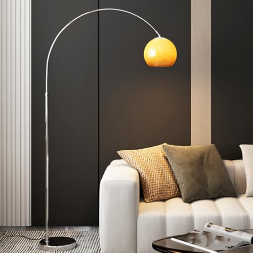 KlkrzJwy Arc Floor Lamps For Living Room Modern Standing Lamp With Adjustable Hanging Glass Shade Chromium Color Pole Tall Lamp Over Couch Arched Reading Light For Bedroom Home Office (Orange)