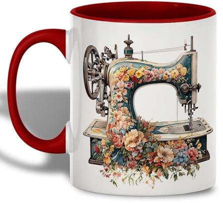 Stylisch Glühweintasse Vintage blaue Nähtbecher Mit Griff Kindertasse 330ML für Tea-Lover Geschenk,Teetrinken,Kindergarten,Personalisiertes Geschenk