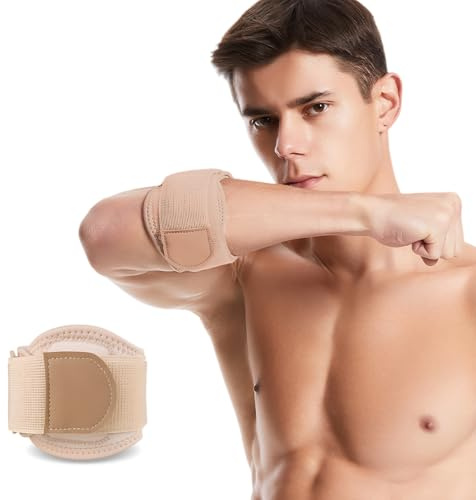 Alyxen Codera Deportivas,Coderas Epicondilitis Tenista con Almohadilla de EVA,Ajustable Codo Soporte Brace,Coderas Antideslizante-Unisex,Para Fitness,Deportes y Entrenamiento de Fuerza-M (Beige)