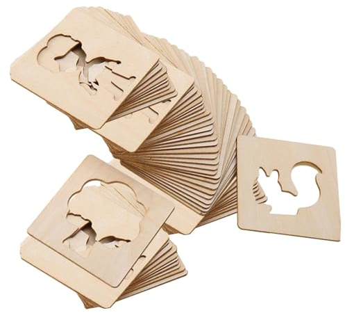 Zeichenschablonen für Kinder, Set mit 10 Holzschablonen für Klassenzimmer, Kunst, Handwerk, Montessori-Kreide-Schablonen, DIY, 60 Stück