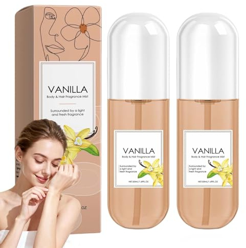Vaniljkroppsspray för kvinnor, långvarig hår- och kroppsdoft med lätt doft, fuktgivande vaniljhudparfym, mångsidig hårdoftspray för kvinnor, bärbar parfym. (2 st)