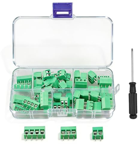Herbst 50 Pièces Borne à Vis pour Circuit Imprimé, pas de 2,45 mm, Intensité Nominale de 8 A, Avec Connecteurs 2P, 3P et 4P, pour Câbles de Calibre 28 à 10 AWG