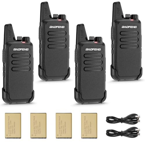 Baofeng T22 Walkie PMR446 - Set radio professionale, portata fino a 3 km, 16 canali, radio ricaricabile con auricolare (4 pezzi)