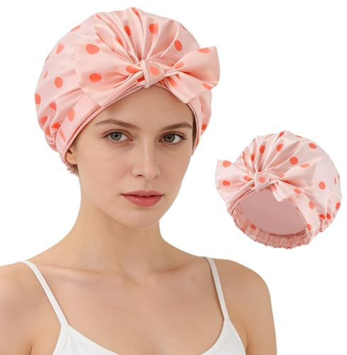 HAGOT Bonnet de Douche pour Femme, Bonnet de Douche Imperméable Réutilisable Femme, Elastique Double Couche, pour cheveux Longs Courts Bouclés