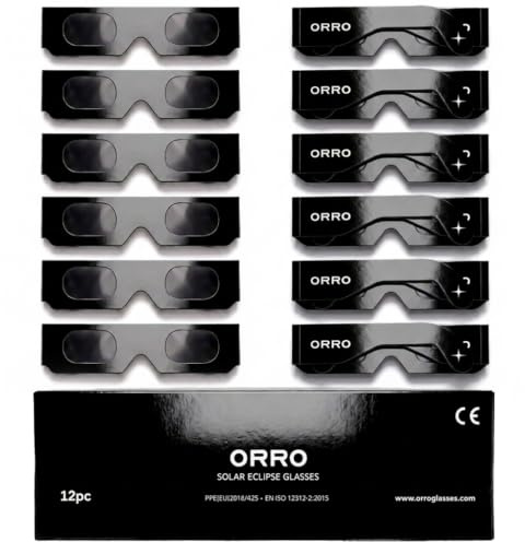 ORRO Solförmörkelseglasögon 40 mm, 2-/6-/12-pack, Certifierat Ögonskydd, Testade enligt EN ISO 12312-2:2015, CE-märkta för Direkt Solobservation - Modern Fit